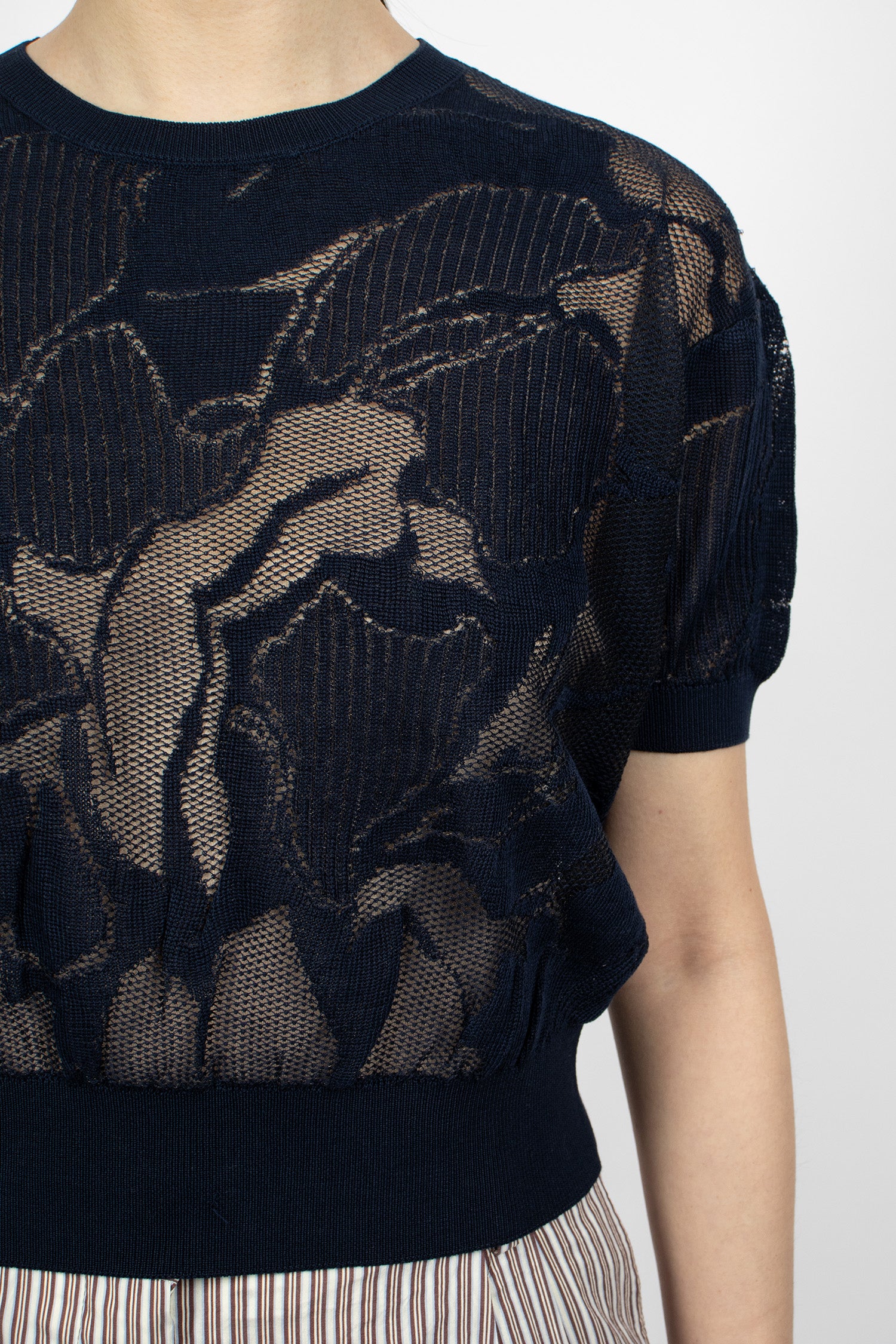 Lace Cotton Sweater Navy