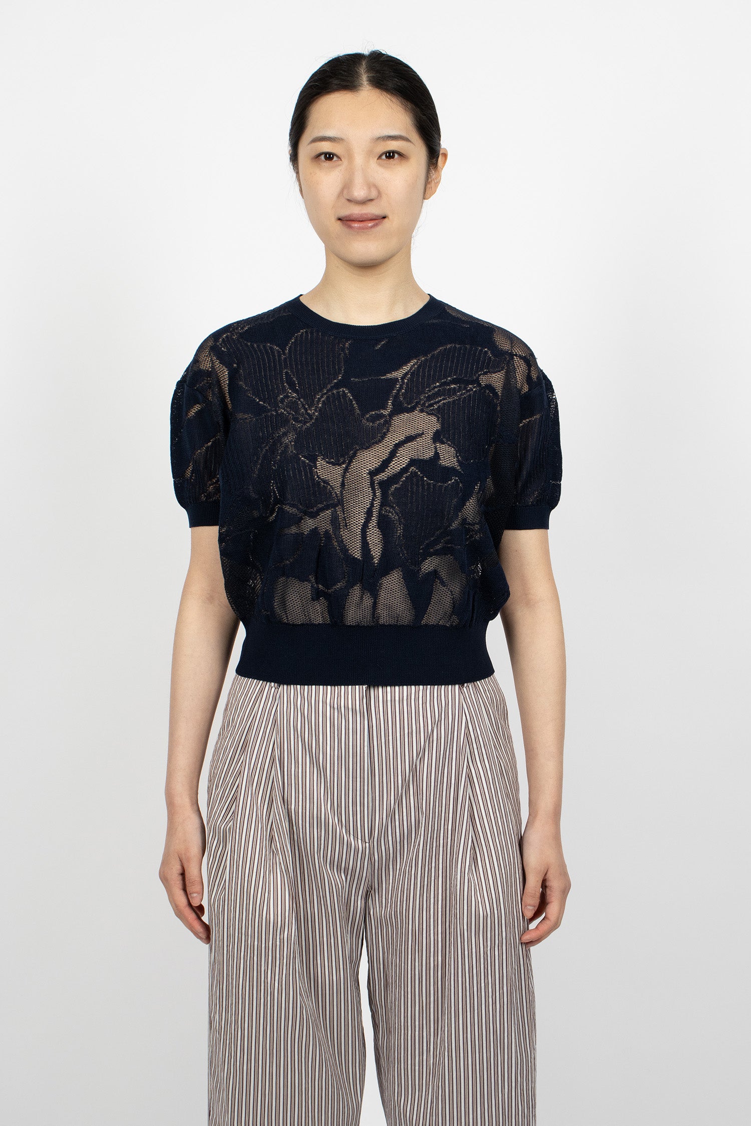 Lace Cotton Sweater Navy