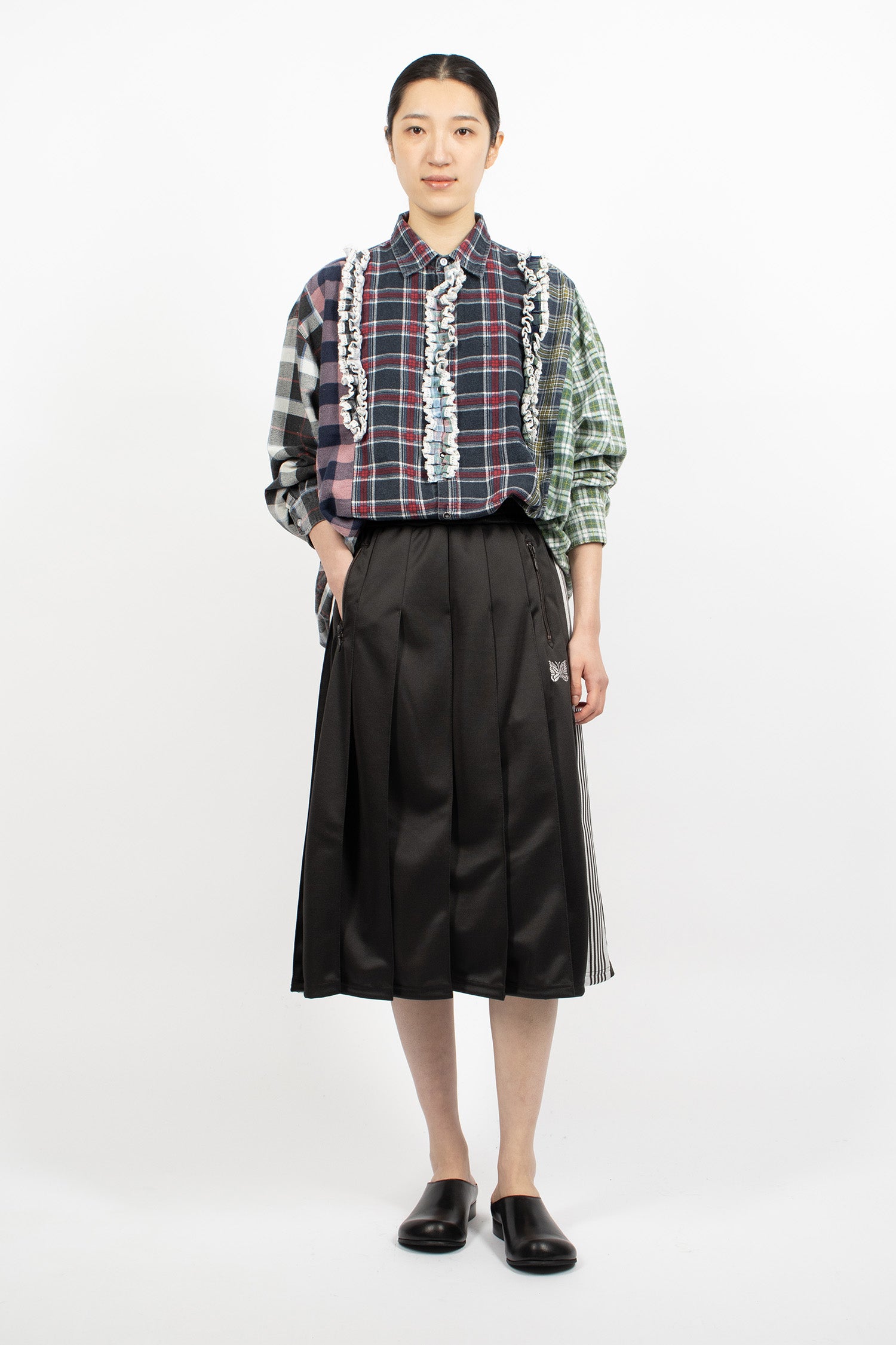 Pleated Track Skirt Charcoal/Silver