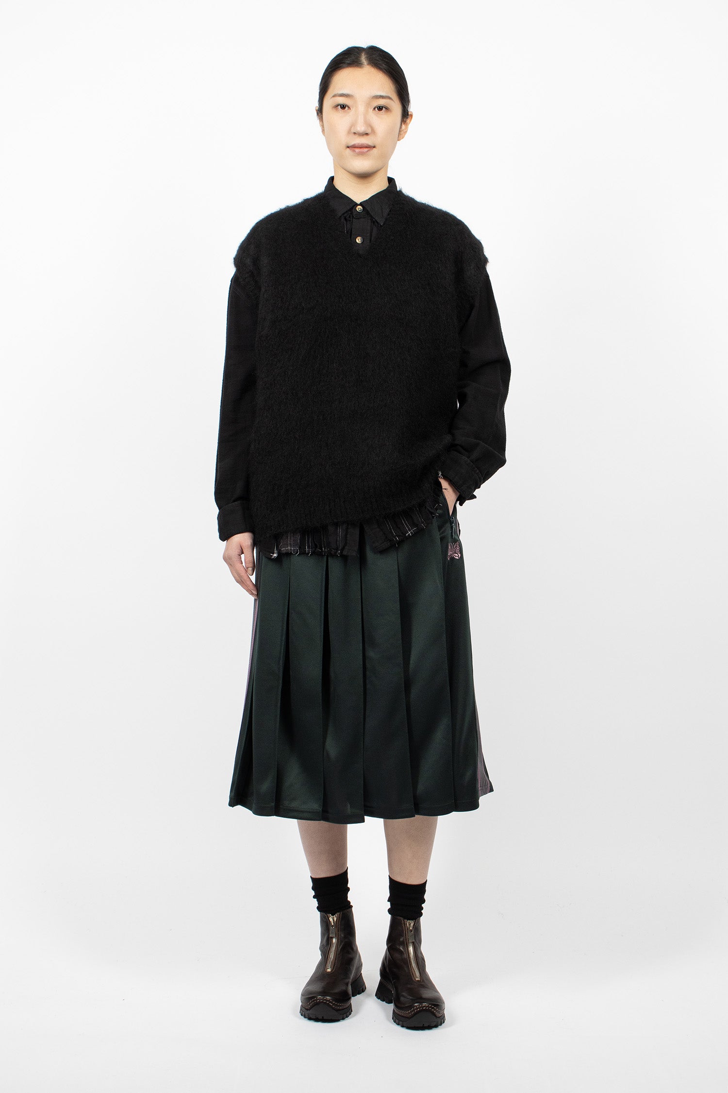 Pleated Track Skirt Green/Pink