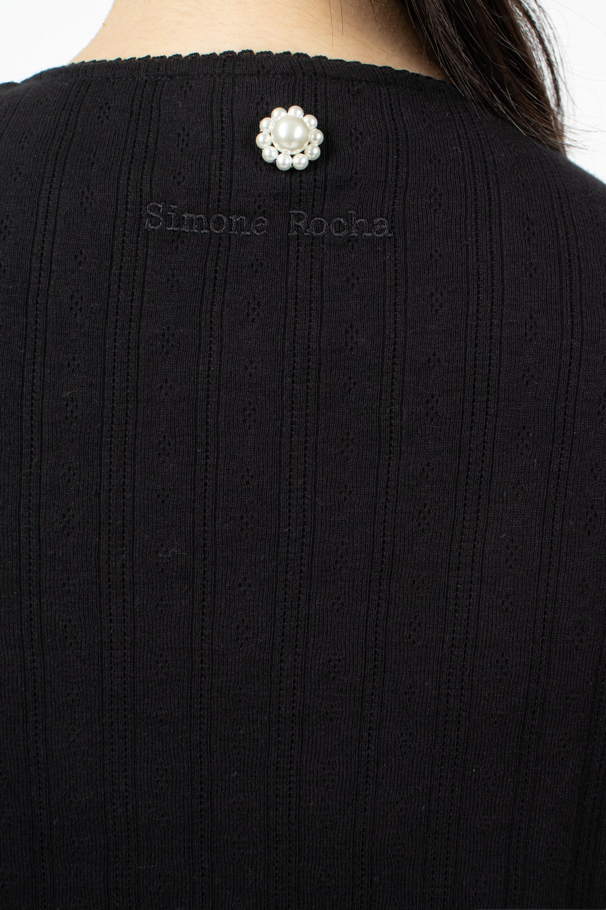 Pointelle Puff Sleeve Cardigan Black/Pearl