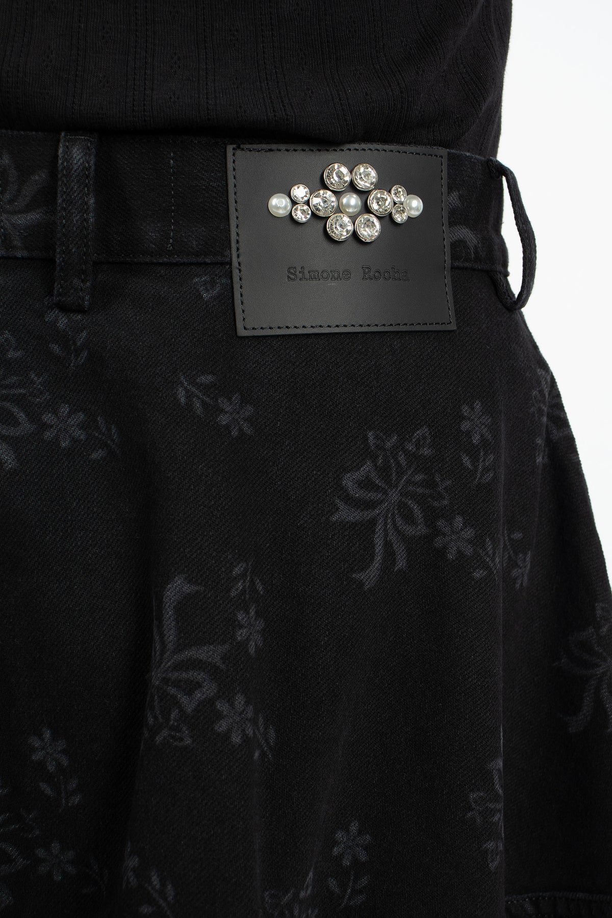 Embellished Utility Hip Bustle Skirt Black/Pearl/Clear
