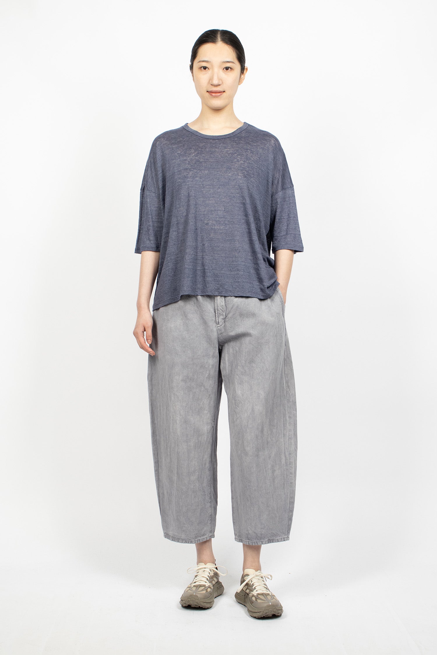 Linen Border T-Shirt Indigo