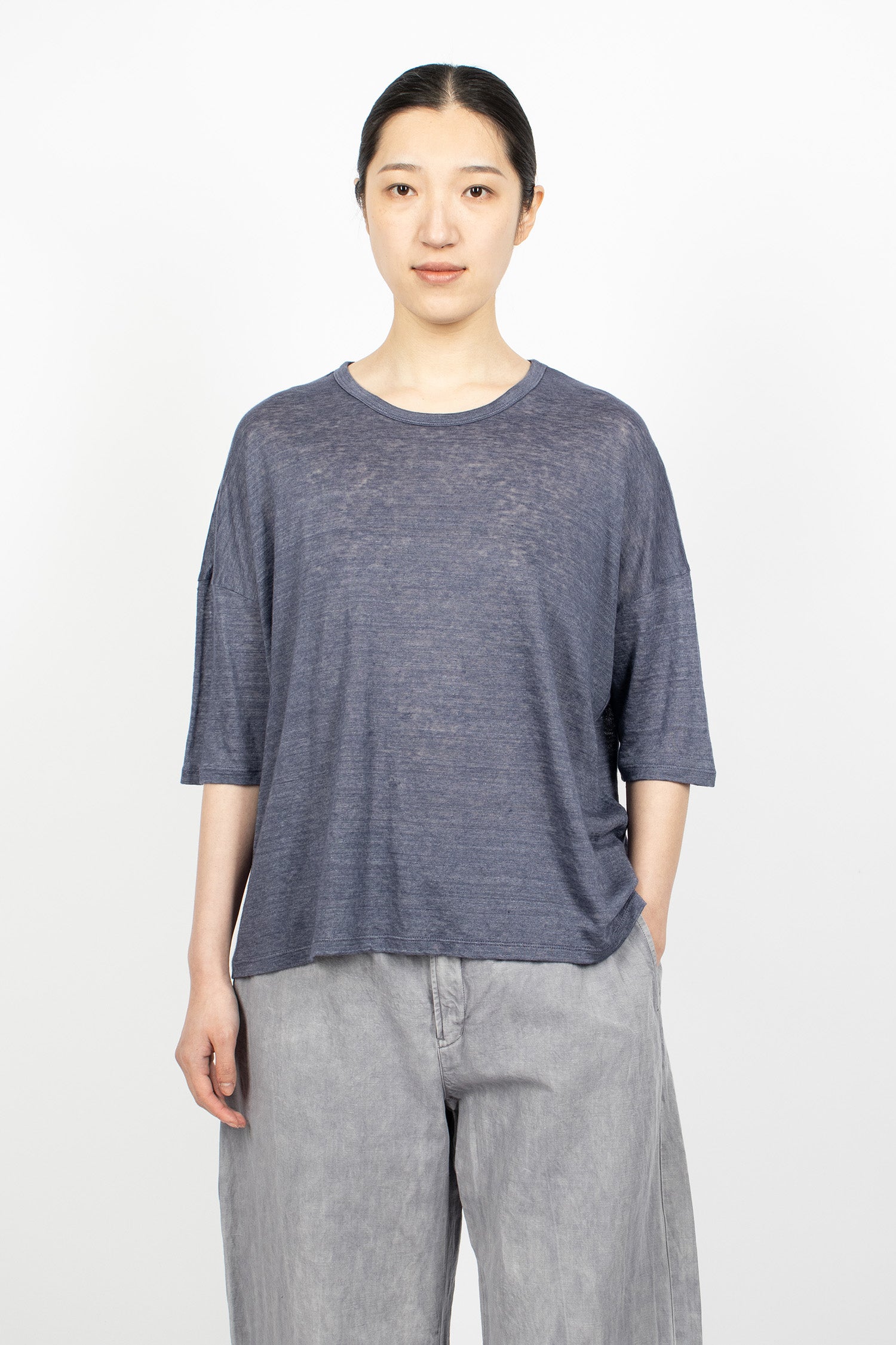 Linen Border T-Shirt Indigo