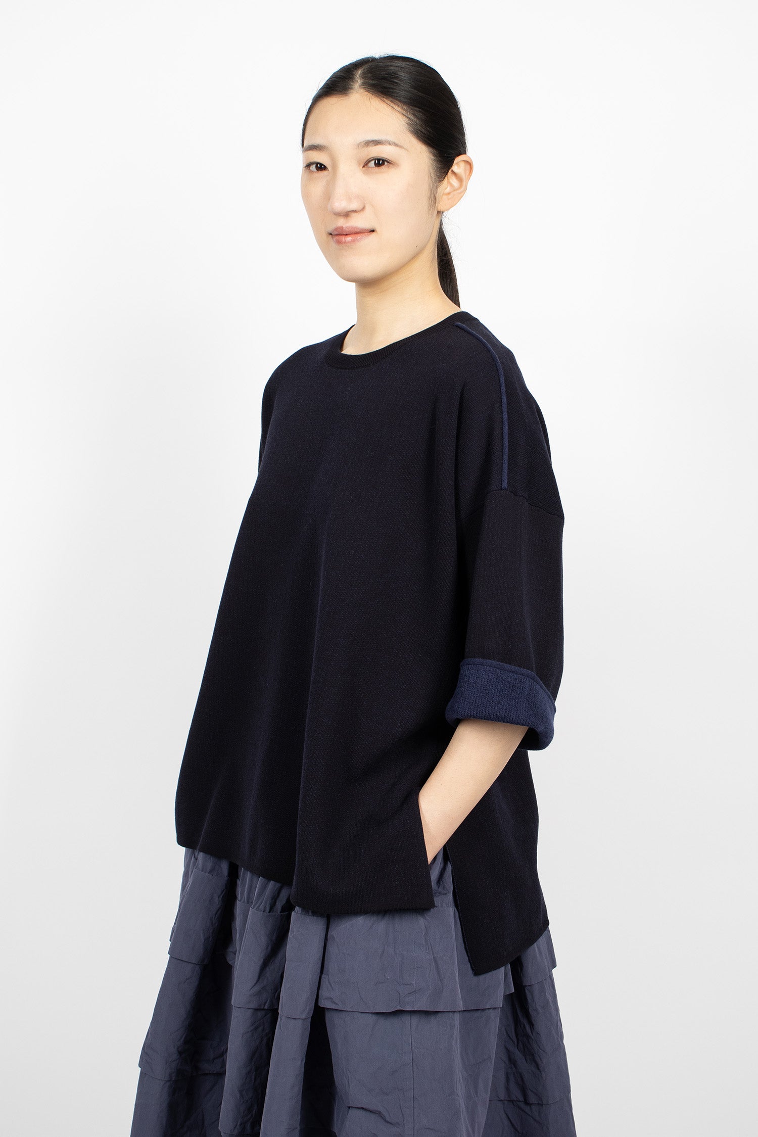 Oversized Knitted T-Shirt Navy