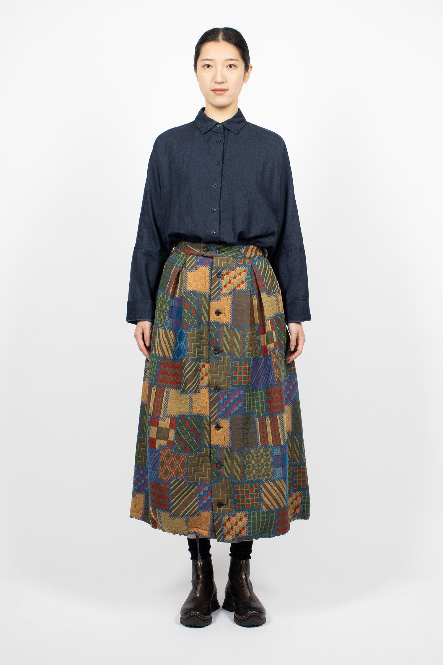 Tuck Skirt Multicolour Geometric Jacquard