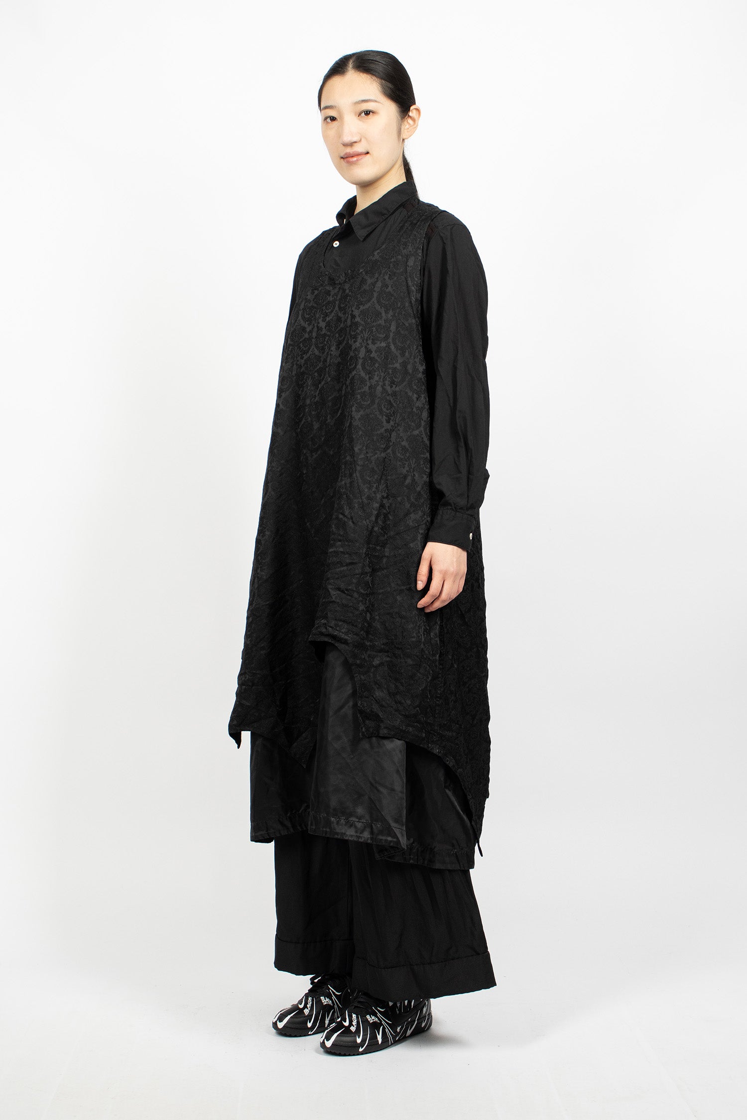 J-Skirt Layered Pinafore Dress Black