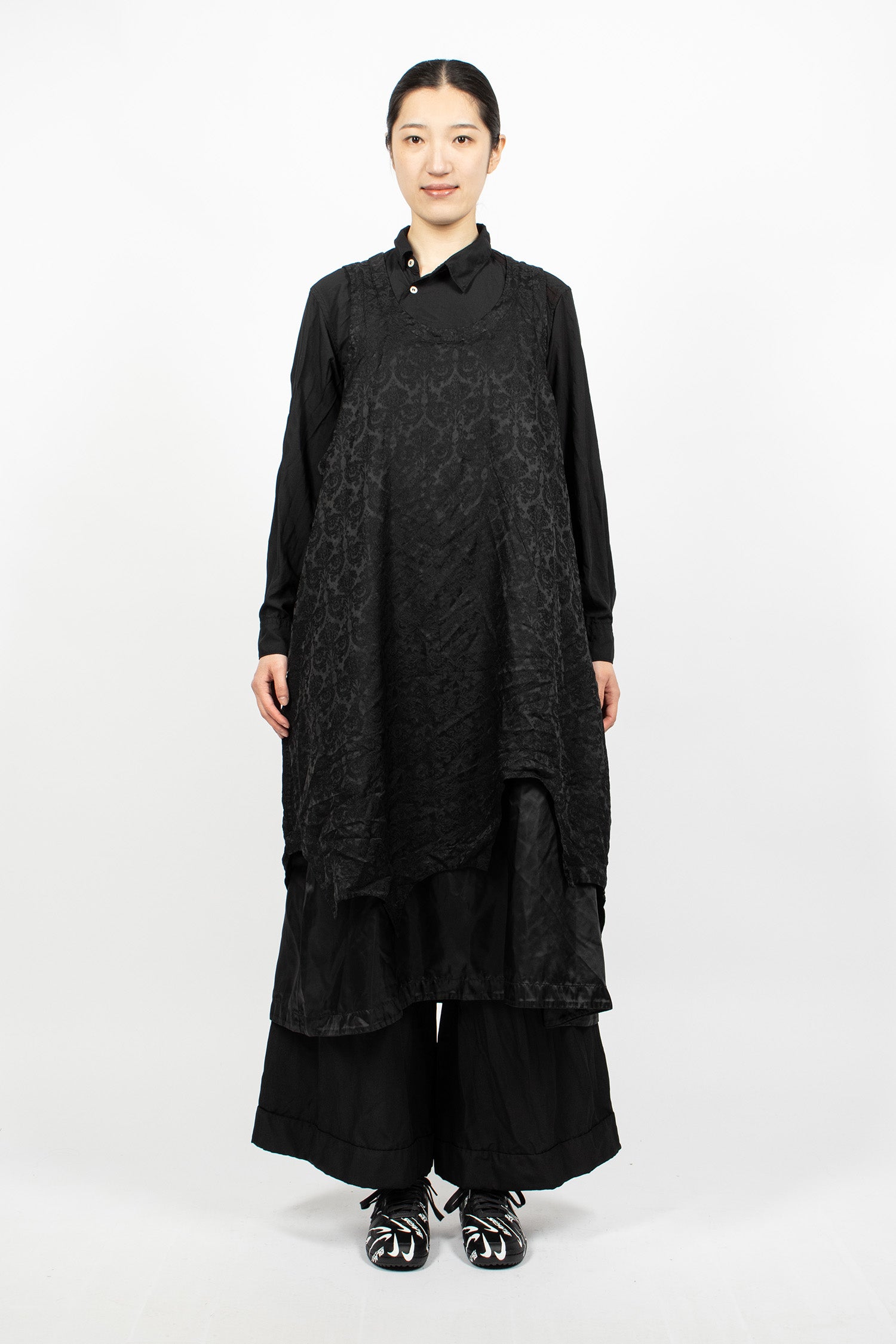 J-Skirt Layered Pinafore Dress Black