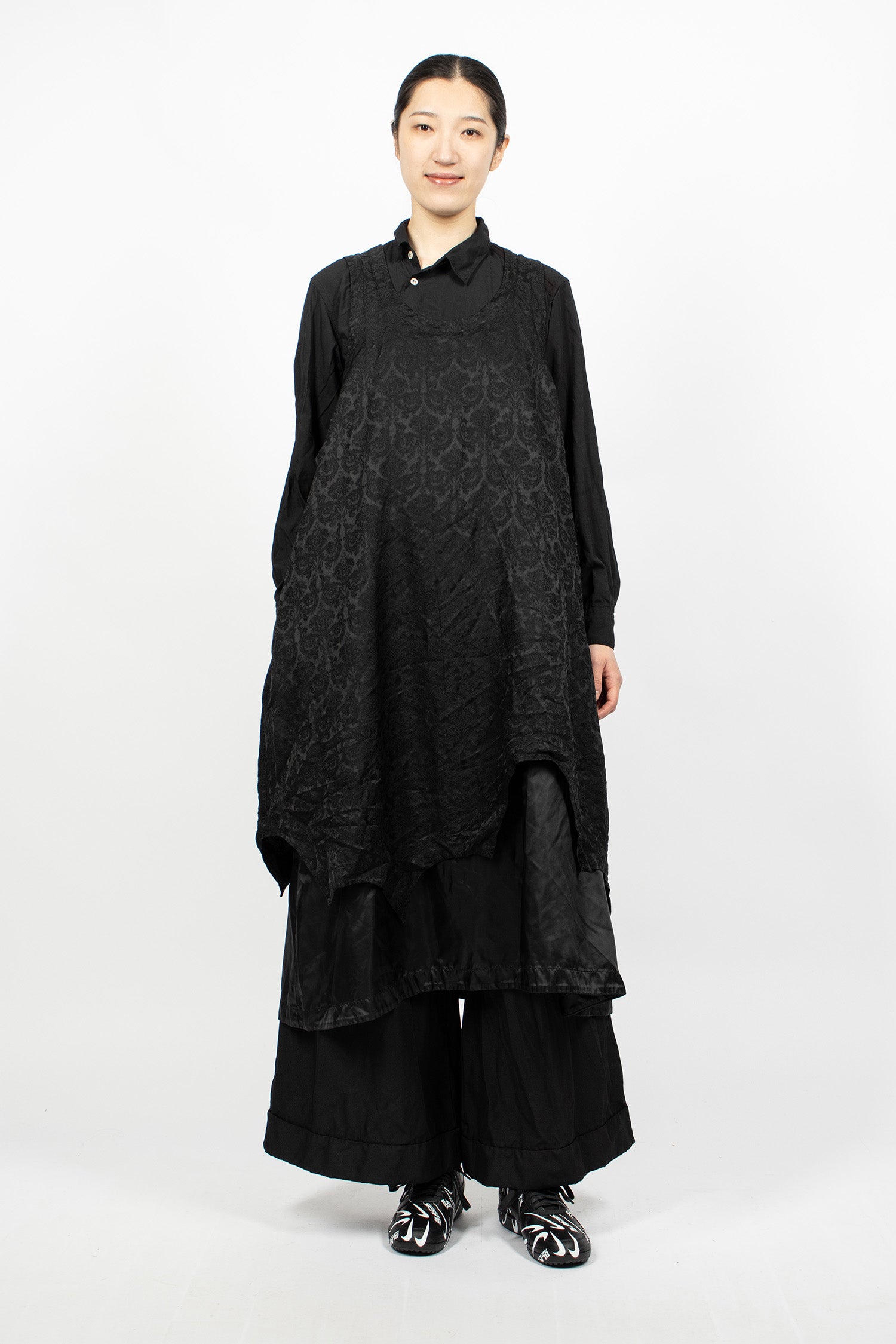 J-Skirt Layered Pinafore Dress Black