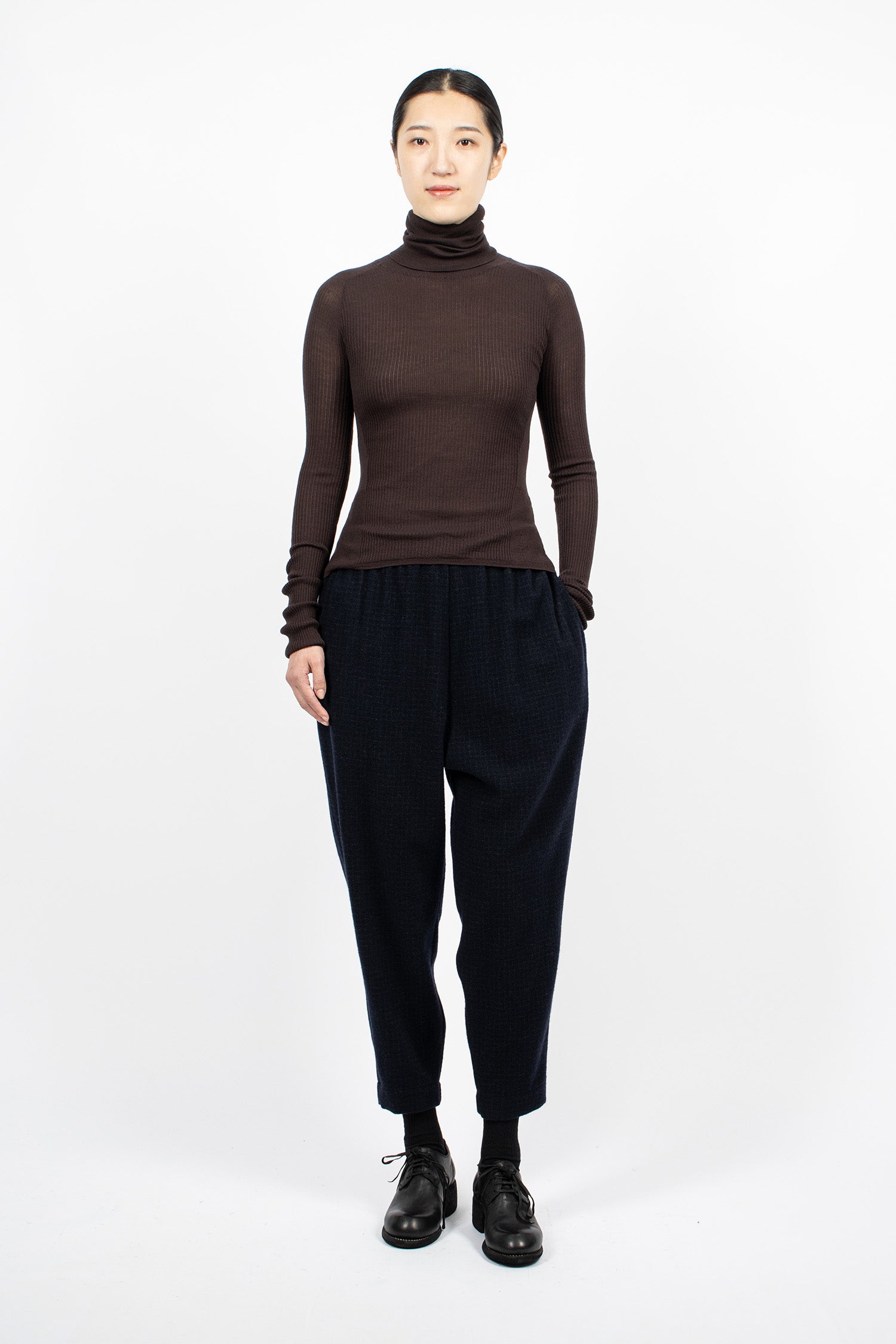 Ribbed Turtleneck Dark Brown