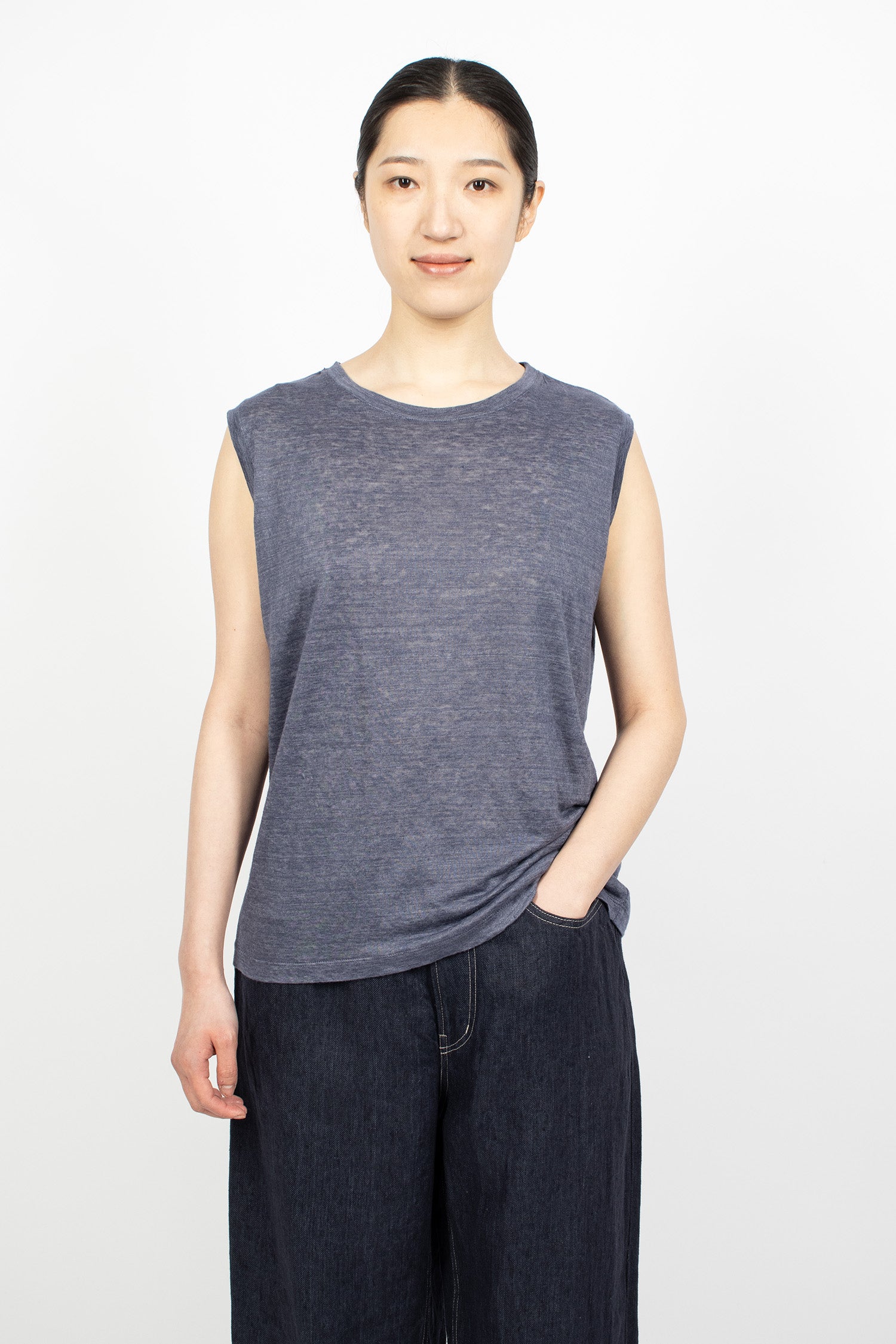 Linen Plainstitch Tank Top Indigo