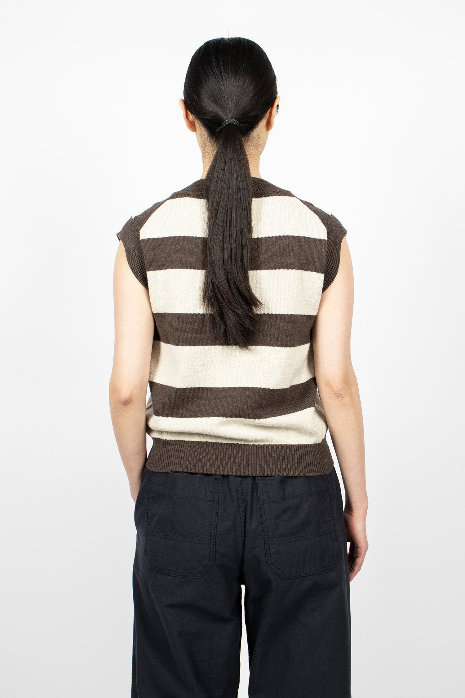 Striped V-Neck Slipover Conker/Off-White