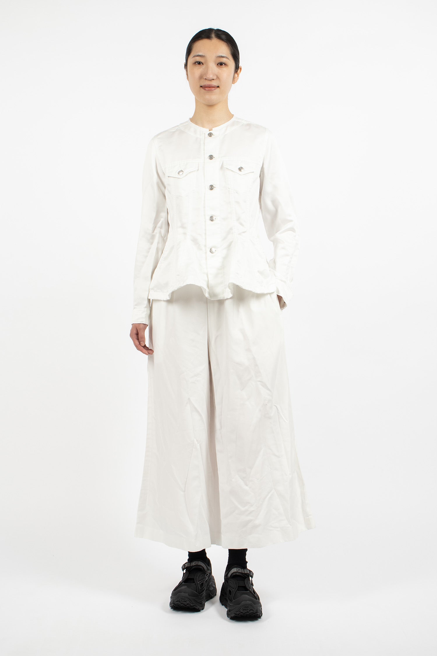 Wide Leg Twill Pants White