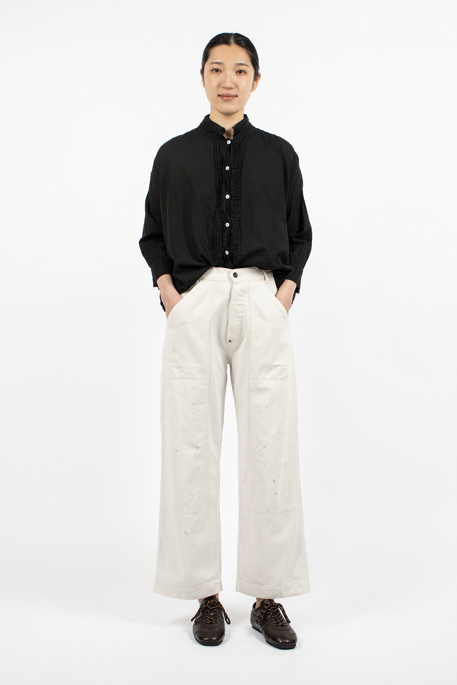 MP11B Double Knee Painter Jeans Ivory Splatter