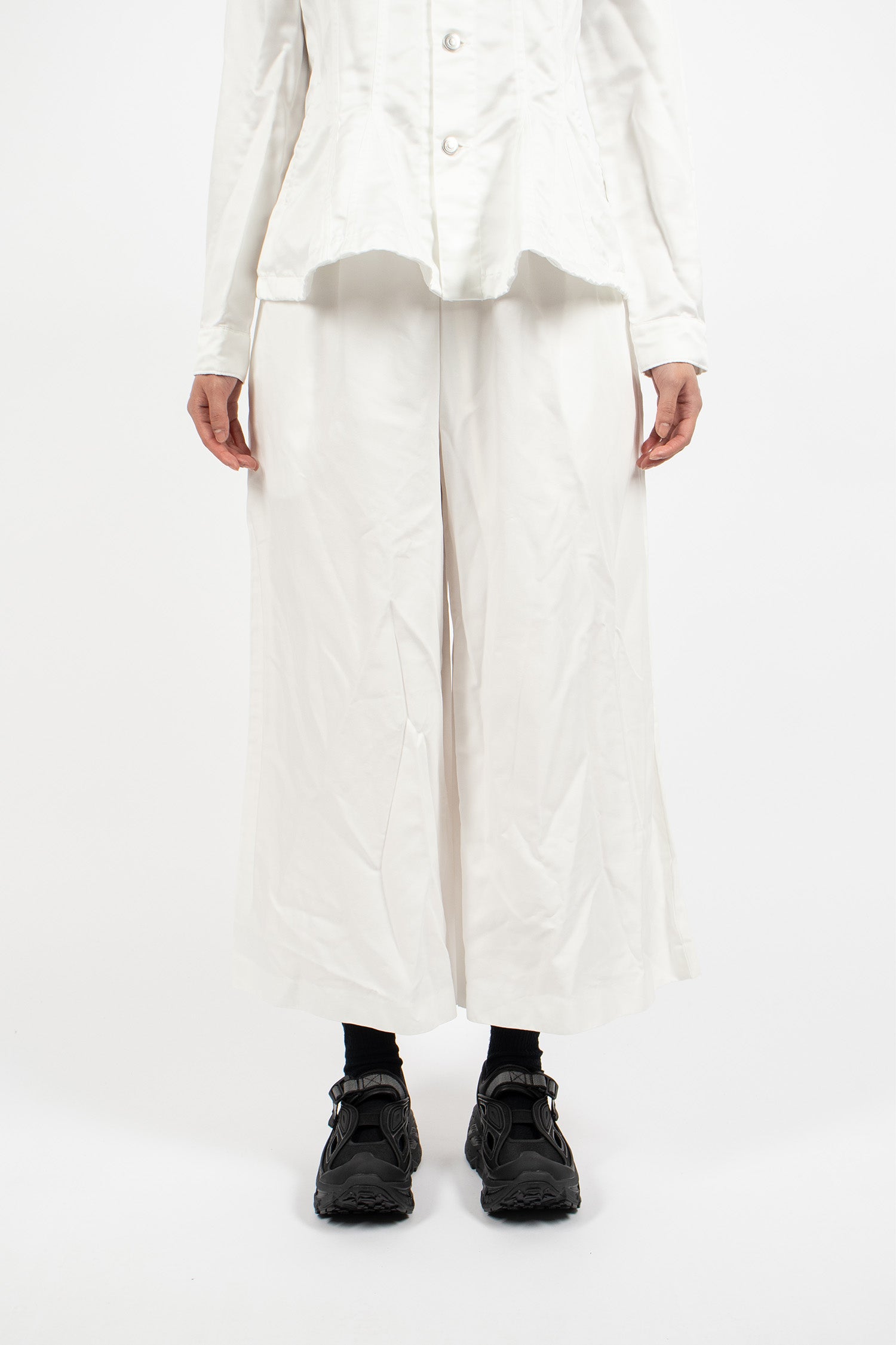 Wide Leg Twill Pants White