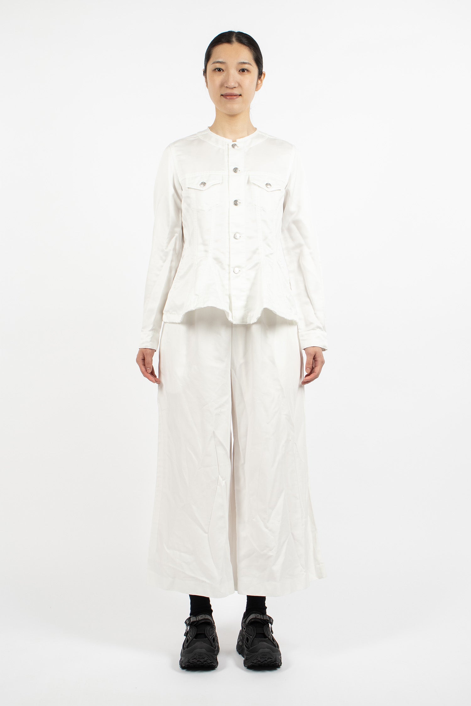 Wide Leg Twill Pants White