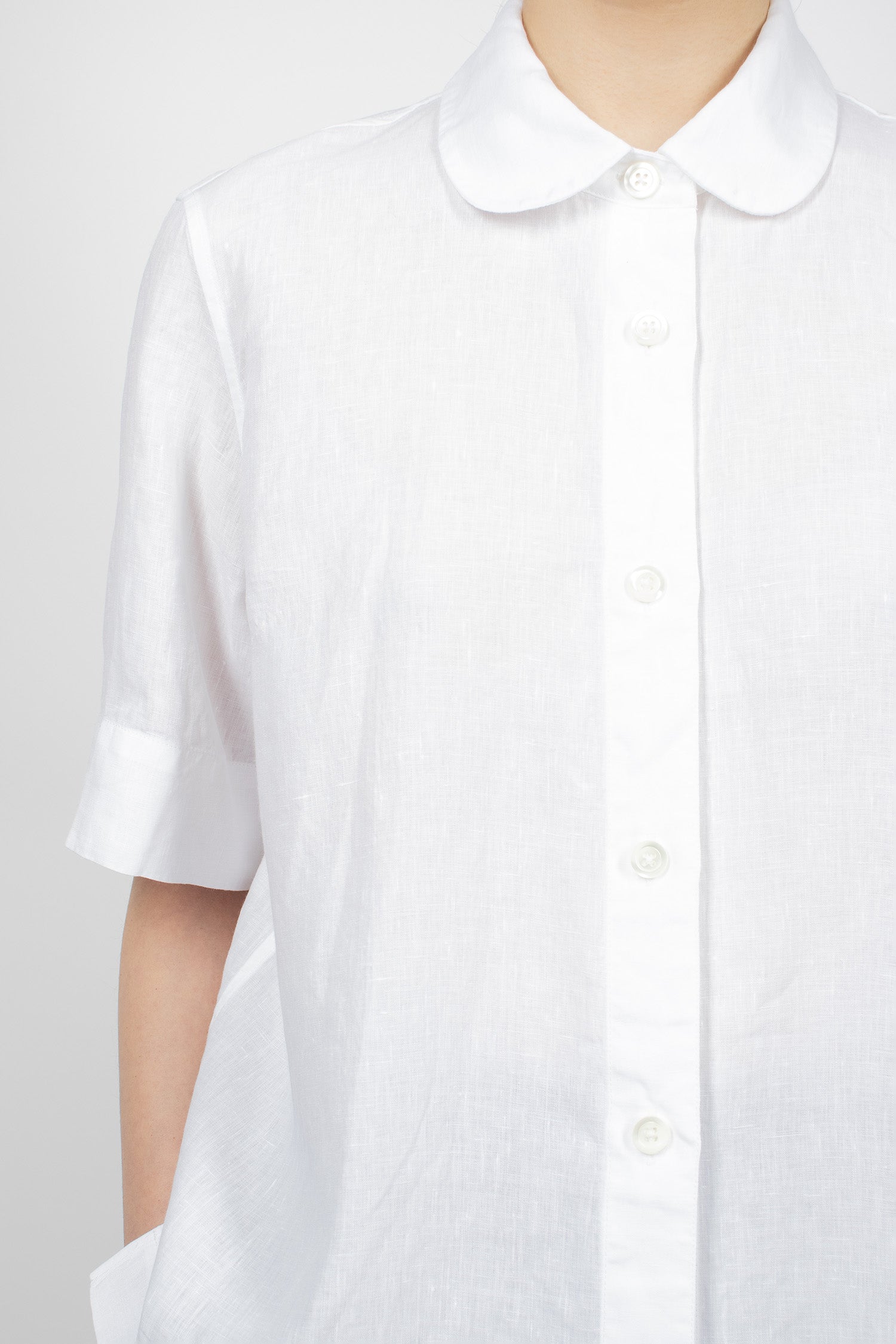 Short Sleeve Round Collar Shirt White