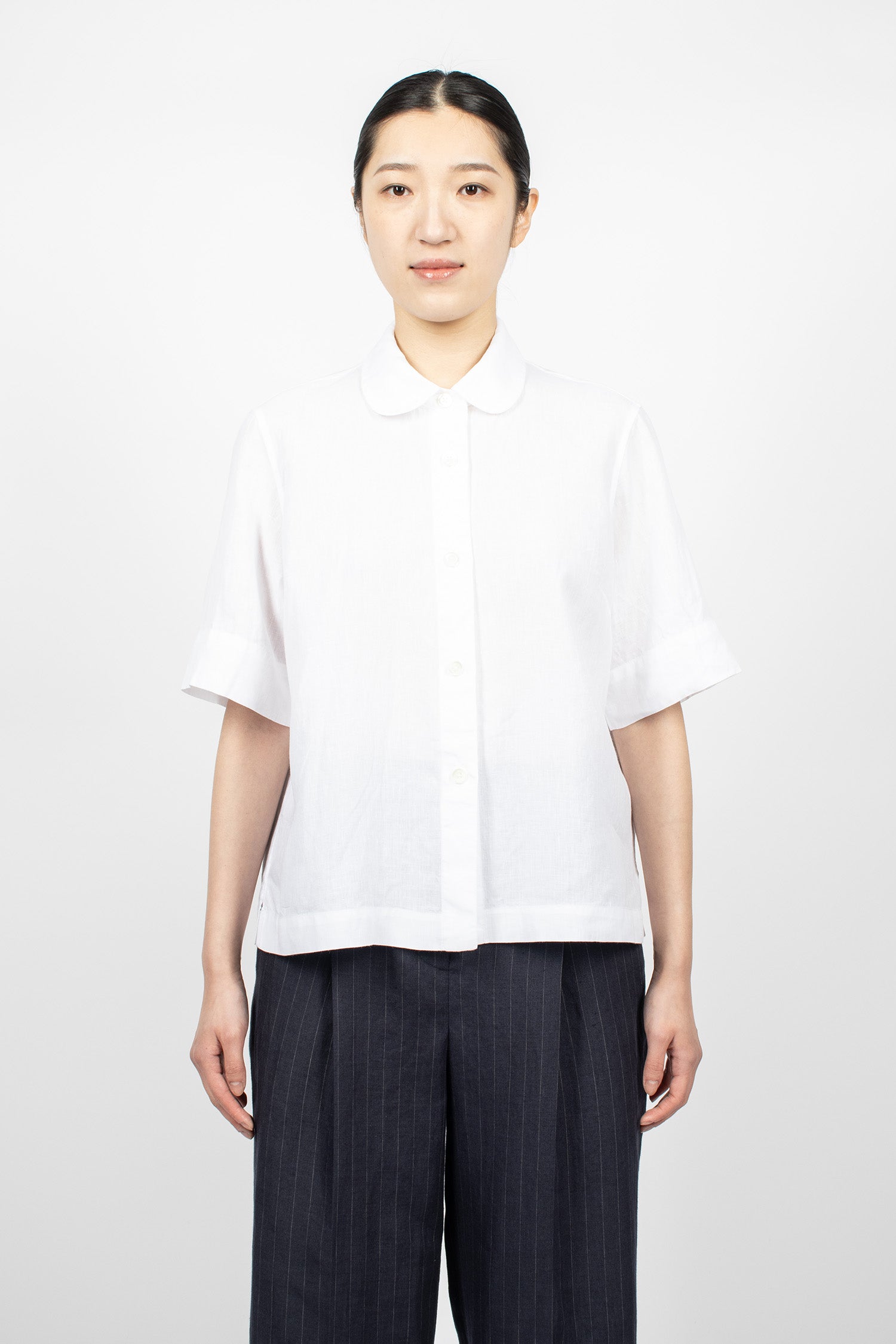 Short Sleeve Round Collar Shirt White