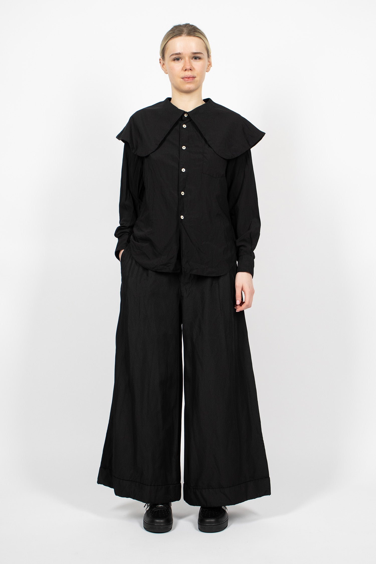 Wide Leg Twill Pants Black