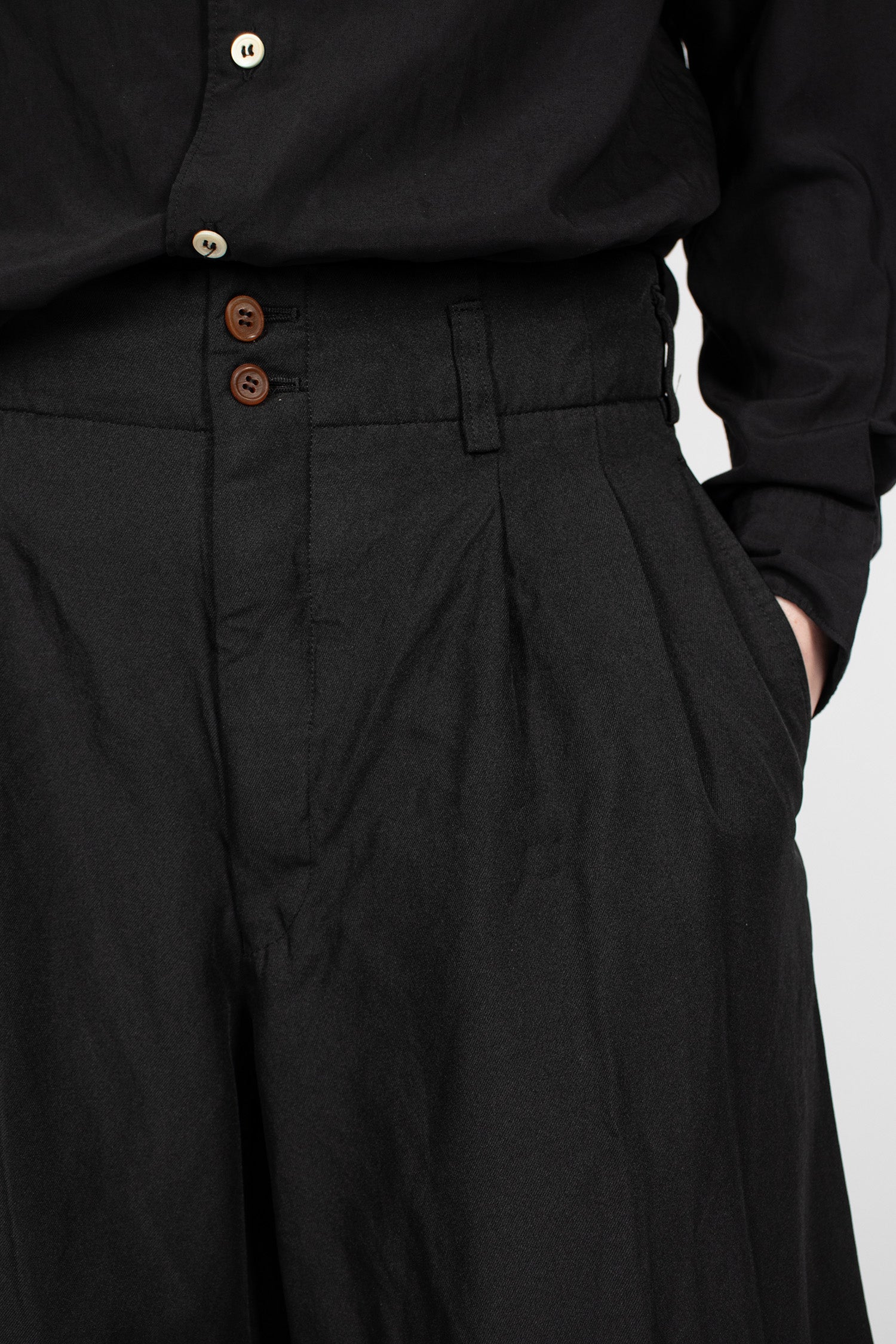 Wide Leg Twill Pants Black