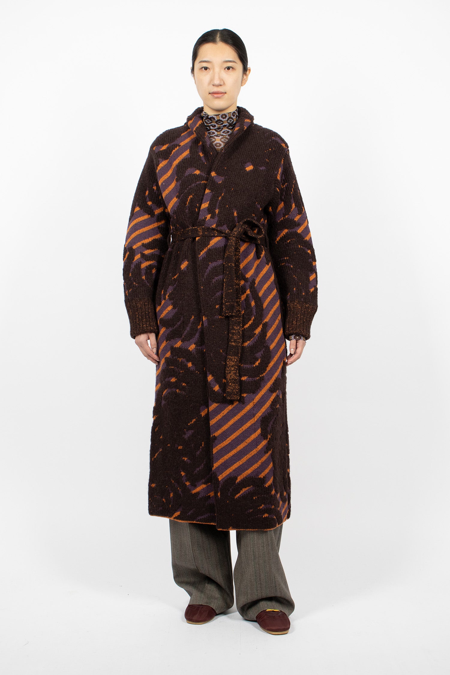 Jacquard Wool Coat Dark Brown