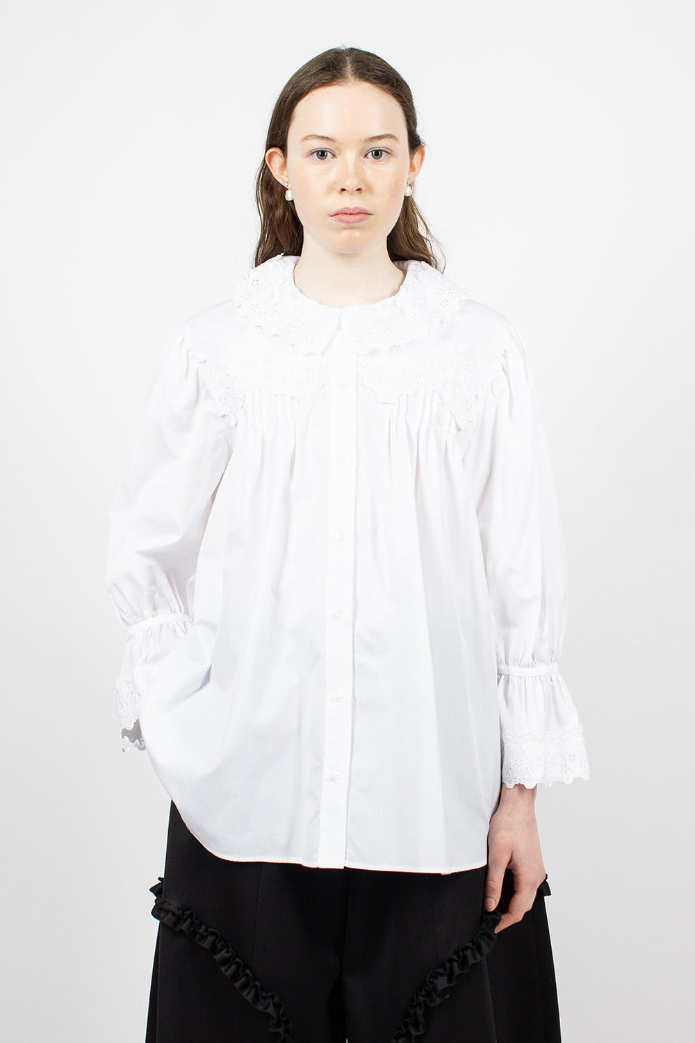 Embroidered Frill Blouse White