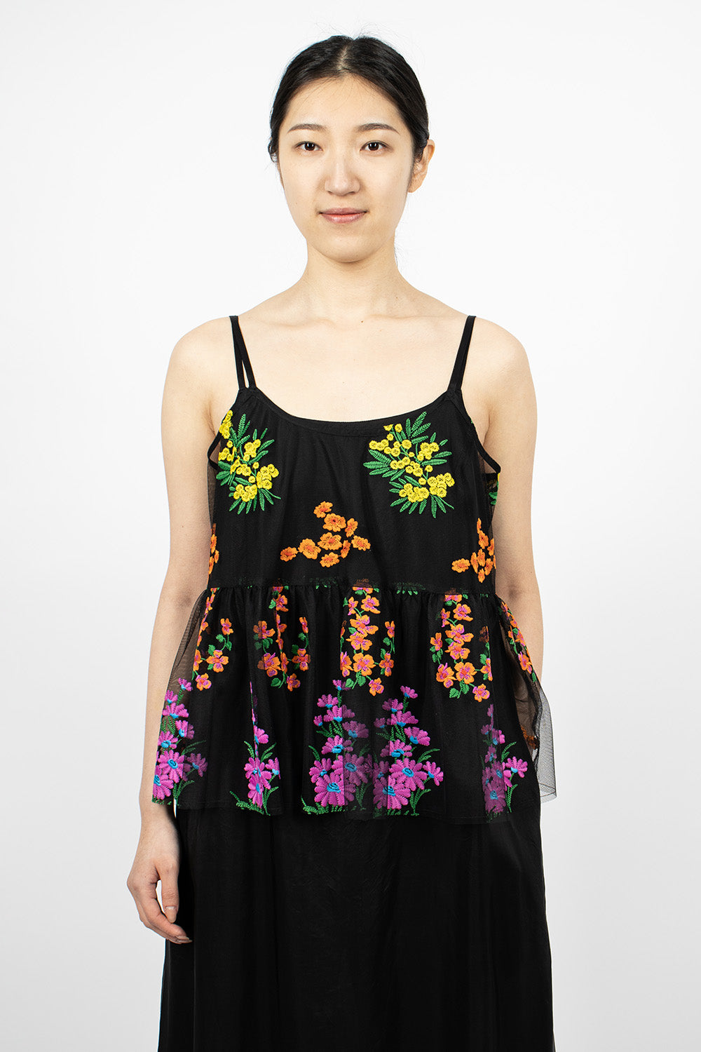 Black floral overlay clearance dress